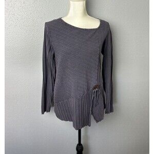 Fenini Womens Size Medium Lagenlook Asymmetric Cotton Purple Tunic Top USA Made